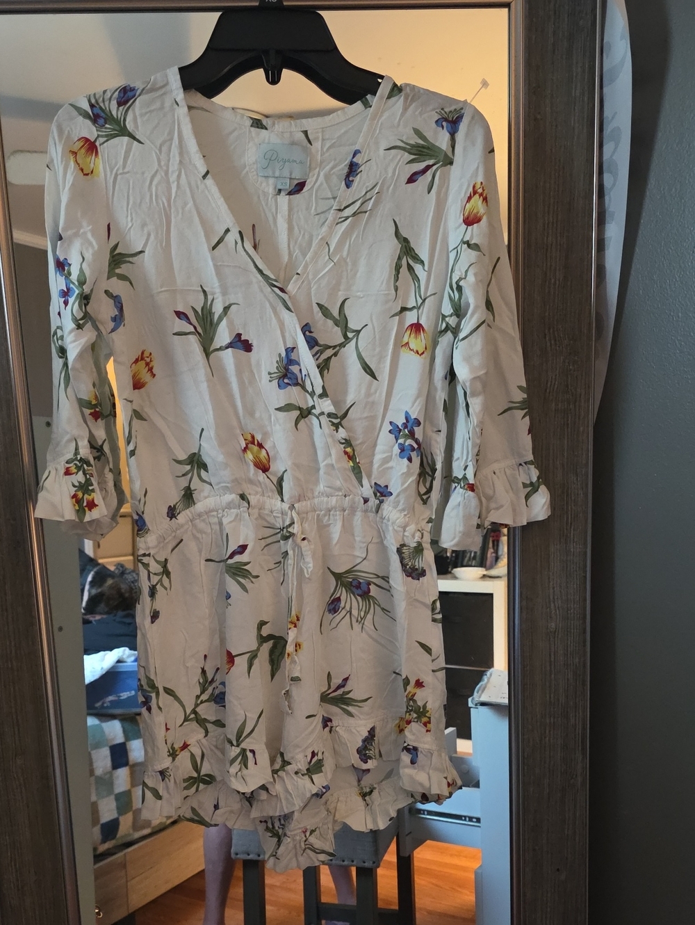 Floral Wrap Romper in White with Yellow & Blue Blooms